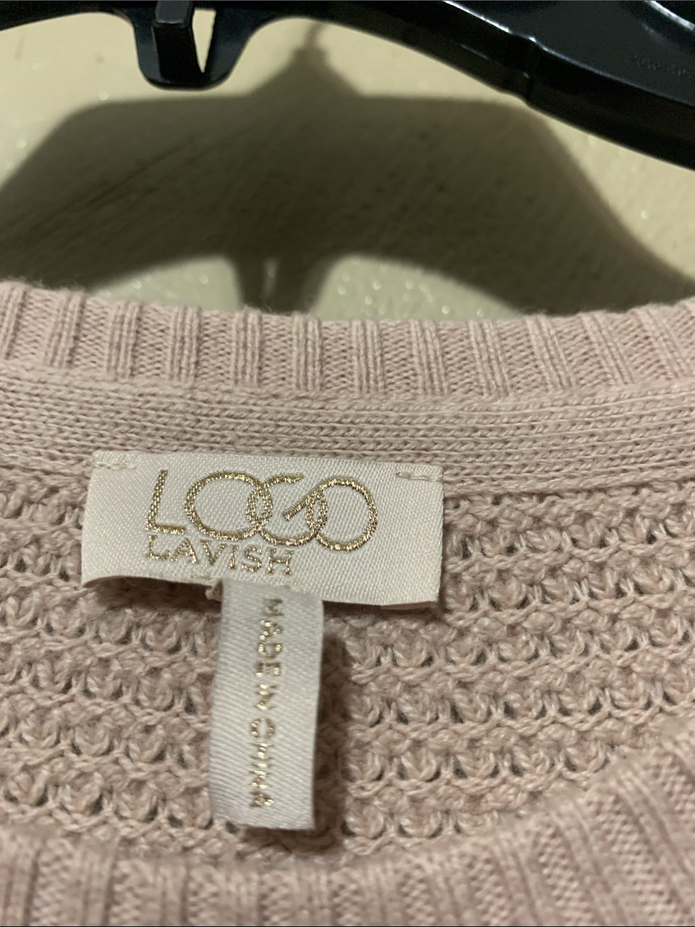 1. LOGO Lavish size L Layered Waffle-Knit Top Floral Applique - Dusty Pink - Picture 5 of 5
